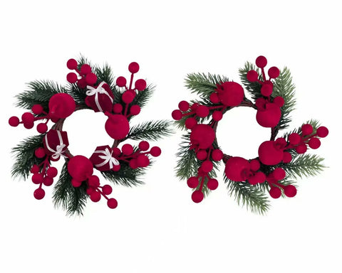 Xmas Flocking Berry Wreath 22x6cm 2 Asst In Australia - Darrahopens