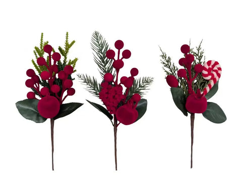 Xmas Flocking Berry Pick 21cm 3 Asst In Australia - Darrahopens