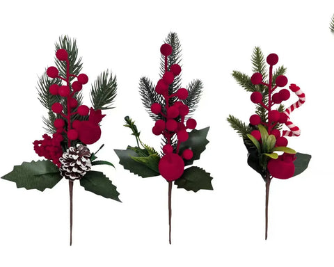 Xmas Flocking Berry Pick 26cm 3 Asst In Australia - Darrahopens