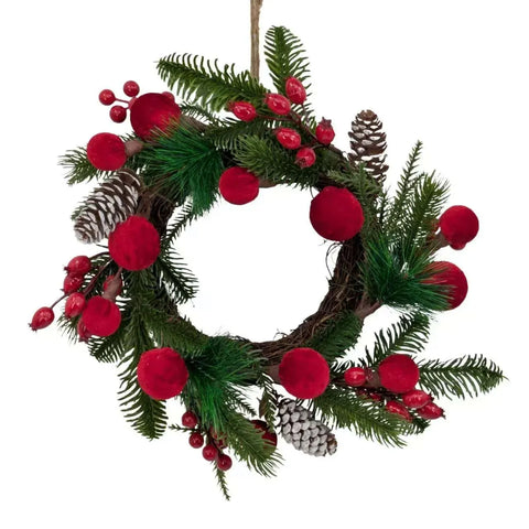 Xmas Red Velvet Bauble Wreath 30cm In Australia - Darrahopens