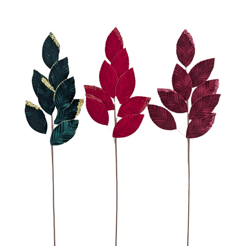 Bulk 24 Xmas Velvet Leave Pick 71cm 3 Asst In Australia - Darrahopens