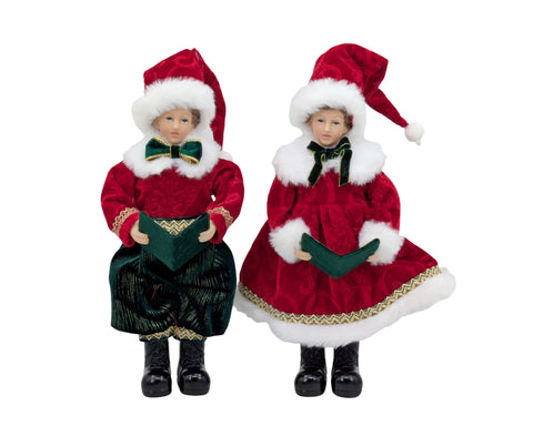 Bulk 4 Xmas Red Velvet Children Caroler 25cm 2 Asst In Australia - Darrahopens