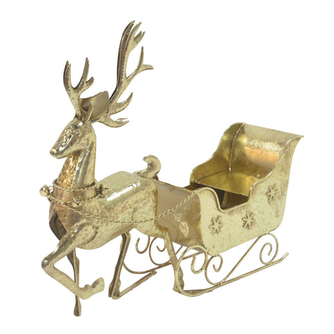 Bulk 2 Rustic Gold Xmas Reindeer & Sleigh 61x16x49.5cm In Australia - Darrahopens