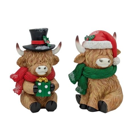 Bulk 8 Xmas Polyresin Highland Cow 13.5x12x20cm 2 Asst In Australia - Darrahopens