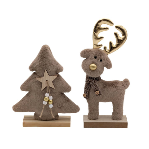 Xmas Fabric Tree & Reindeeer 17x5x21.5cm 12x5x25cm 2 Asst In Australia - Darrahopens