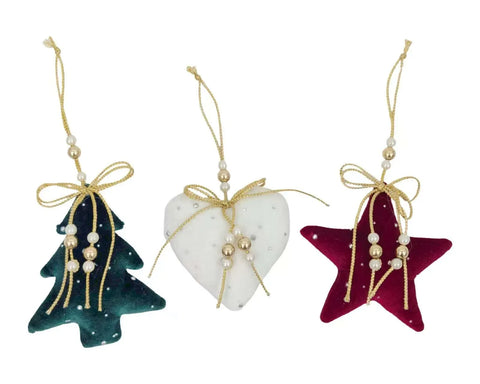 Bulk 24 Xmas Fabric Hanging Ornament 11x3x11cm 3 Asst In Australia - Darrahopens