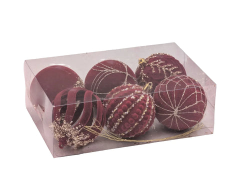 Bulk 6 Xmas Burgundy Velvet Ornament pk6 d8cm In Australia - Darrahopens