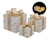 Bulk 2 Xmas Led Iridescent Tinsel Gift Box s/3 25cm 25led In Australia - Darrahopens