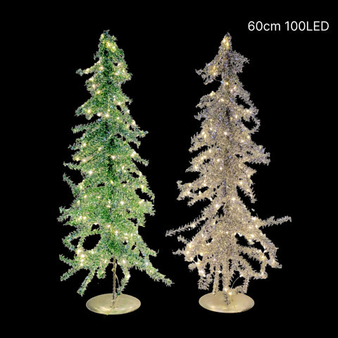 Bulk 6 Xmas Led Metallic Tinsel Tree 60cm 100led 2 Asst In Australia - Darrahopens