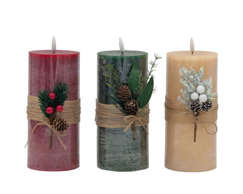 Led Xmas Rustic Pillar Candle 9x20cm 3 Asst In Australia - Darrahopens