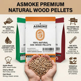ASMOKE 4-Piece Premium Wood Pellet Variety Pack - Apple, Oak & 2x Cherry (4 x 2.27kg Bags)