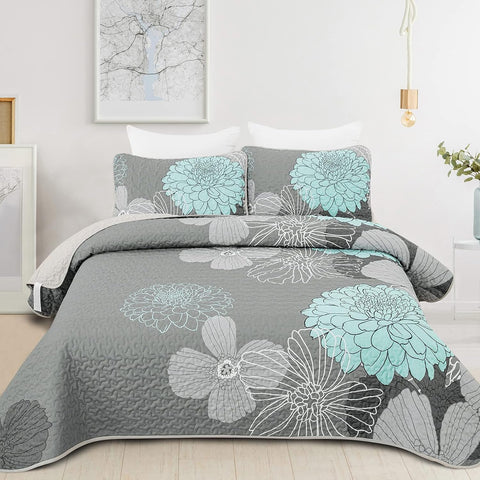Luxurious Soft matty floral 3 Pc Bedspread & Pillow Cover Set