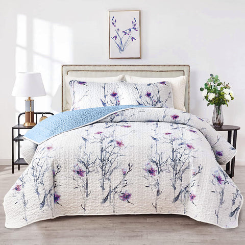Dreamy Floral Pastel Elegant 3 Pc Bedspread & Pillow Cover Set