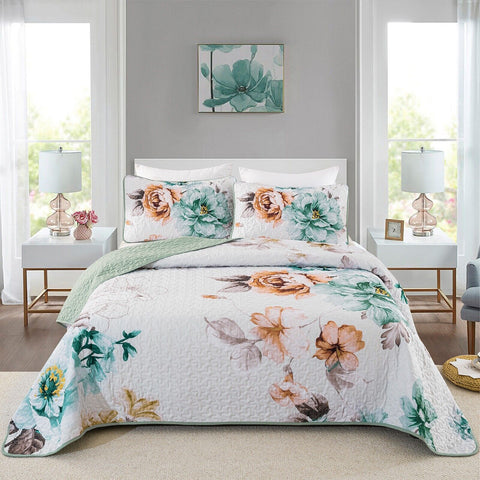 Rustic Farmhouse Chic floral Cozy 3 Pc Bedspread & Pillow Cover Set
