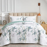 Soft leafey bloom Quilted 3 Pc Bedspread & Pillow Cover Set