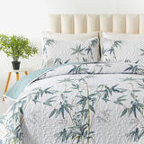 Soft leafey bloom Quilted 3 Pc Bedspread & Pillow Cover Set