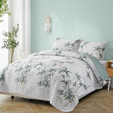 Soft leafey bloom Quilted 3 Pc Bedspread & Pillow Cover Set