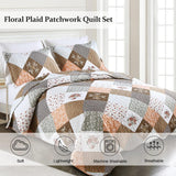 Gleaming rust brown colo patchwork 3 Pc XL Bedspread & Pillow Cover Set