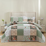 Warm Cozy patchwork greem 3 Pc Bedspread & Pillow Cover Set