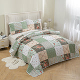 Warm Cozy patchwork greem 3 Pc Bedspread & Pillow Cover Set