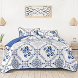 Rich white blue Elegant 3 Pc Bedspread & Pillow Cover Set