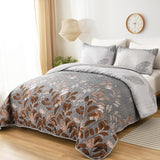 Gleaming rust grey Floral 3 Pc Bedspread & Pillow Cover Set
