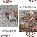 Gleaming rust grey Floral 3 Pc Bedspread & Pillow Cover Set