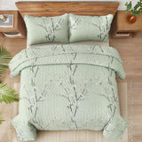 Chic green Floral Quilted 3 Pc Bedspread & Pillow Cover Set