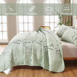 Chic green Floral Quilted 3 Pc Bedspread & Pillow Cover Set