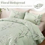 Chic green Floral Quilted 3 Pc Bedspread & Pillow Cover Set
