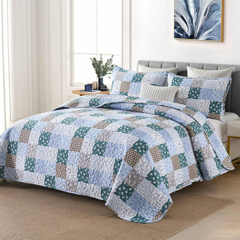 Frosted Blue Hydrangea Elegant 3 Pc Bedspread & Pillow Cover Set