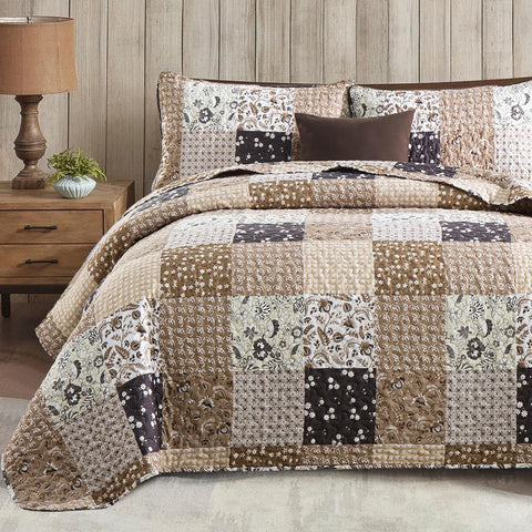 Rustic Countryside Daisy Quilted 3 Pc Bedspread & Pillow Cover Set
