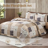 Rustic Countryside Daisy Quilted 3 Pc Bedspread & Pillow Cover Set