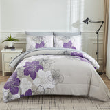 Floral Comforter Set, Queen/King Size, Purple Floral 3-Piece Bedding, Lightweight Microfiber