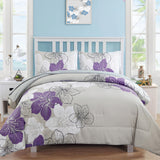 Floral Comforter Set, Queen/King Size, Purple Floral 3-Piece Bedding, Lightweight Microfiber
