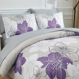 Floral Comforter Set, Queen/King Size, Purple Floral 3-Piece Bedding, Lightweight Microfiber