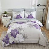 Floral Comforter Set, Queen/King Size, Purple Floral 3-Piece Bedding, Lightweight Microfiber