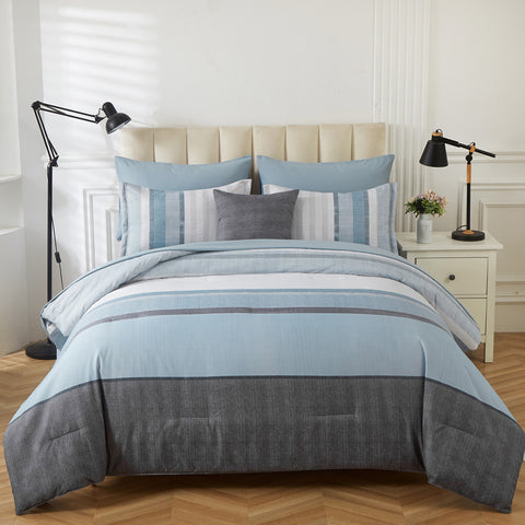 Floral Stripes Comforter Set, Queen/King Size, Stylish 3-Piece Bedding with Pillowcases