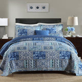 Elegant patchwork Quilted blue 3 Pc Bedspread & Pillow Cover Set