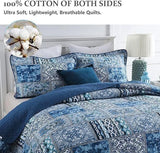 Elegant patchwork Quilted blue 3 Pc Bedspread & Pillow Cover Set
