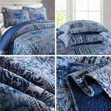 Elegant patchwork Quilted blue 3 Pc Bedspread & Pillow Cover Set