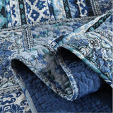 Elegant patchwork Quilted blue 3 Pc Bedspread & Pillow Cover Set