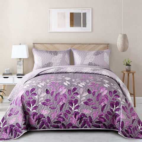 Luxurious Orchid patchwork Plaid 3 Pc Bedspread & Pillow Cover Set