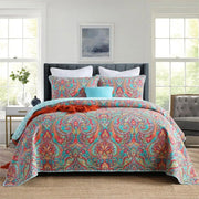 100% Cotton Aqua Coral Paisley Bloom Coverlet Bedspread Set