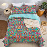100% Cotton Aqua Coral Paisley Bloom Coverlet Bedspread Set