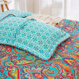 100% Cotton Aqua Coral Paisley Bloom Coverlet Bedspread Set