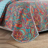 100% Cotton Aqua Coral Paisley Bloom Coverlet Bedspread Set
