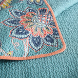 100% Cotton Teal Floralia Garden Coverlet Bedspread Set