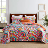 100% Cotton Coral Rainbow Paisley Coverlet Bedspread Set