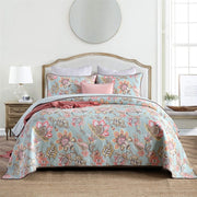 100% Cotton Blush Aqua Rosehaven Coverlet Bedspread Set